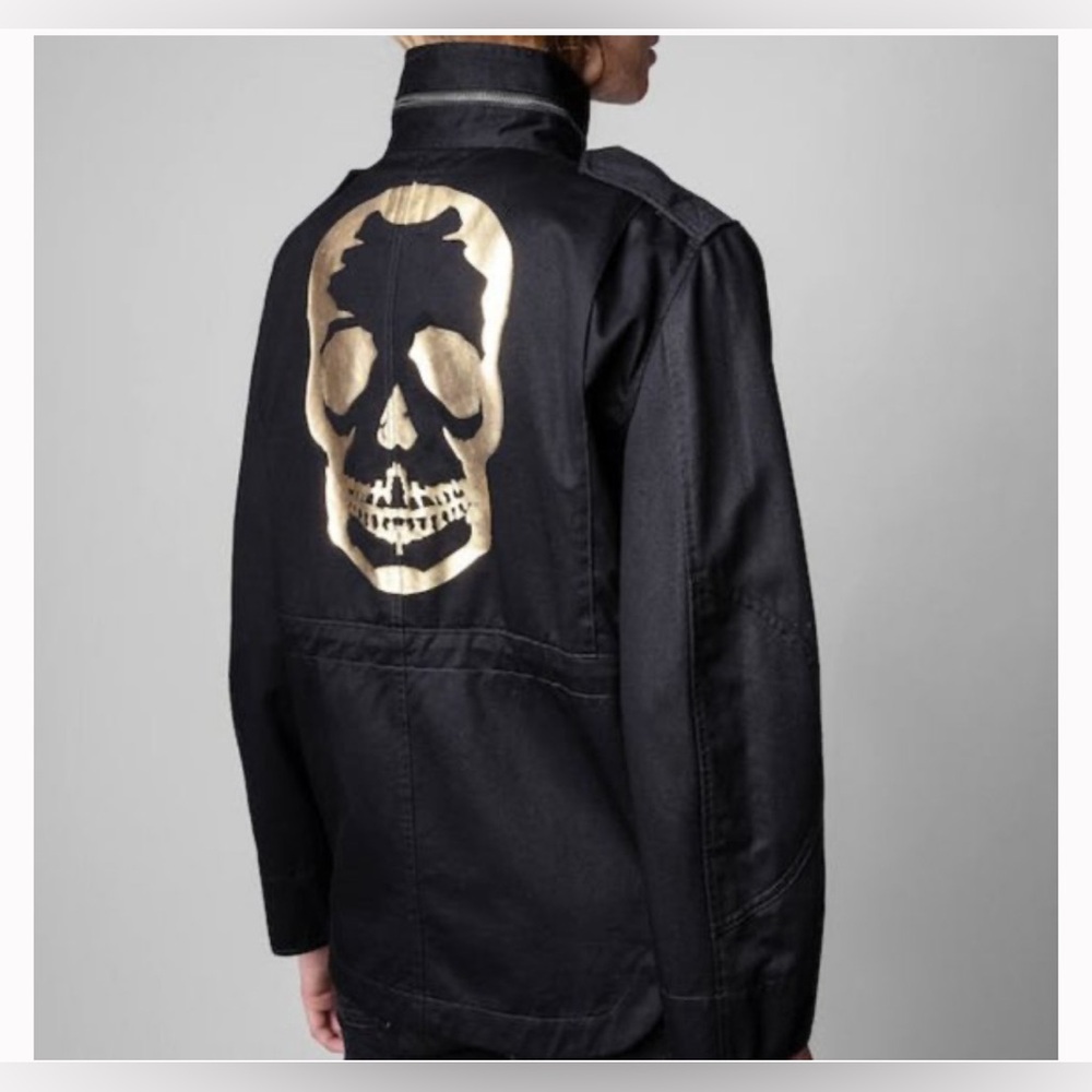 Zadig & Voltaire Kola Metallic Grunge Skull Utility Jacket Size XS